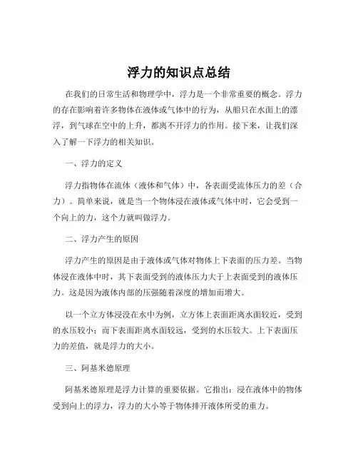 浮力的知识点总结
