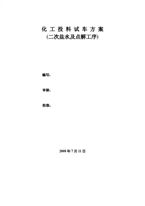 化 工 投 料 试 车 方 案