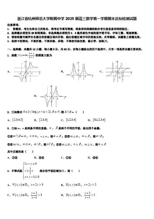 浙江省杭州师范大学附属中学2025届高三数学第一学期期末达标检测试题含解析