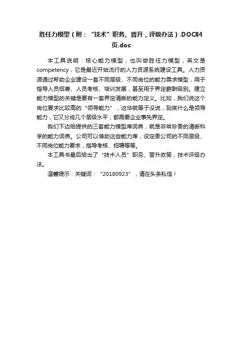 胜任力模型（附：“技术”职务、晋升，评级办法）.DOC84页.doc