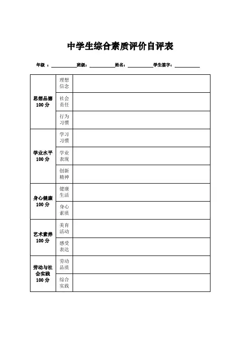 中学生综合素质评价自评表