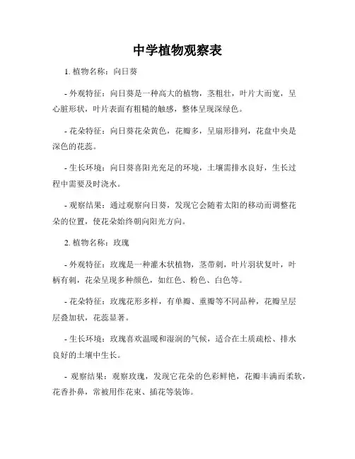 中学植物观察表