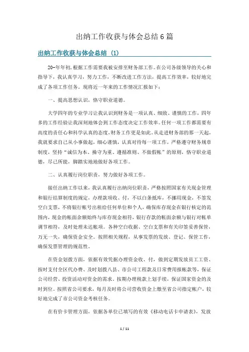 出纳工作收获与体会总结6篇