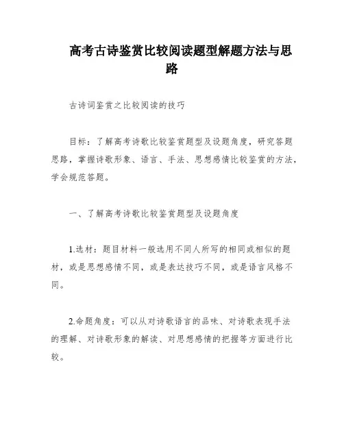 高考古诗鉴赏比较阅读题型解题方法与思路