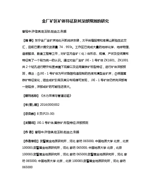 金厂矿区矿体特征及其深部预测的研究