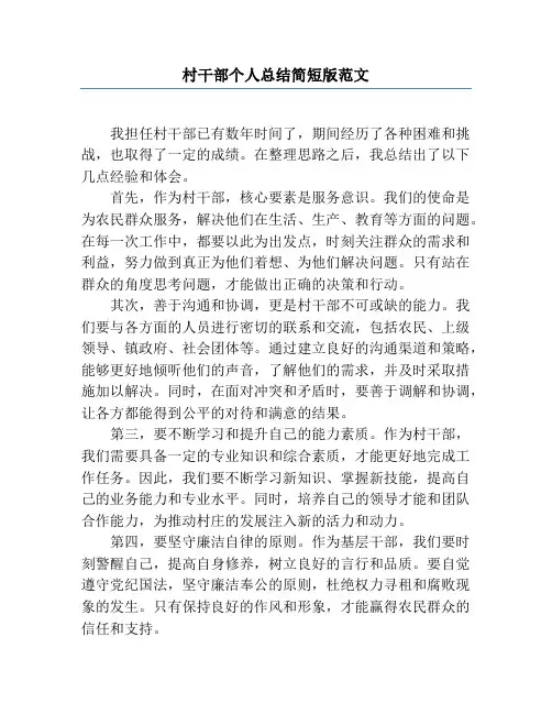 村干部个人总结简短版范文