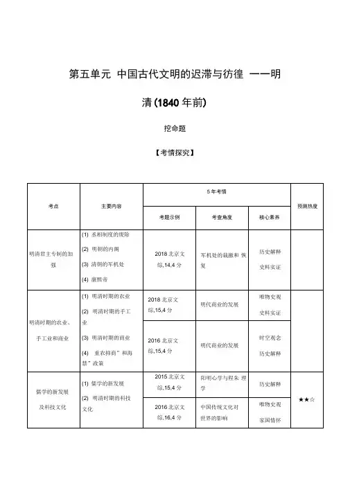 2020年北京高考历史复习第五单元中国古代文明的迟滞与彷徨——明清(1840年前)