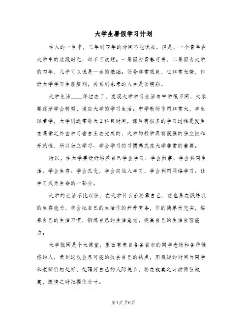 大学生暑假学习计划（3篇）