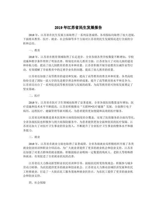 2019年江苏省民生发展报告
