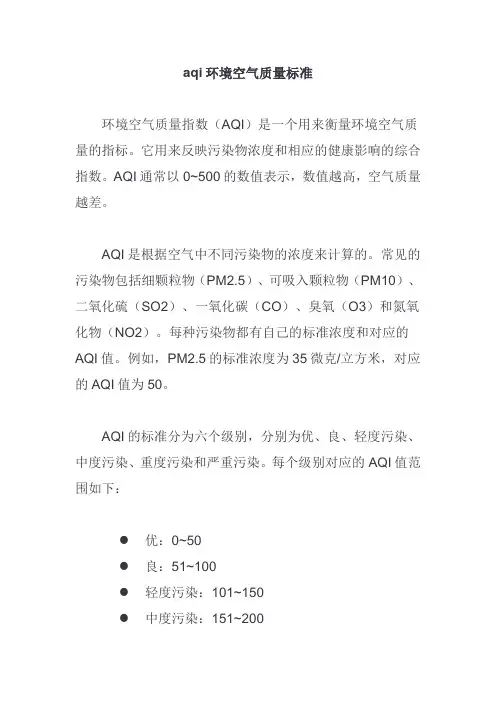 aqi环境空气质量标准