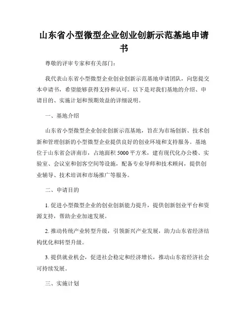 山东省小型微型企业创业创新示范基地申请书