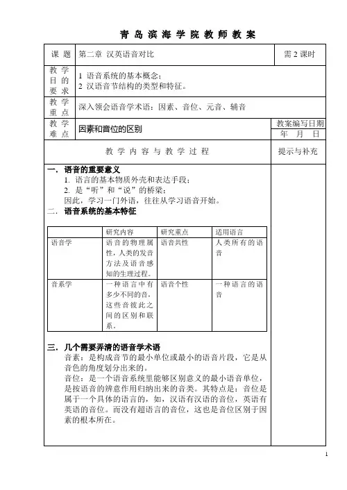 汉英语言对比教案