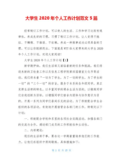 大学生2020年个人工作计划范文5篇