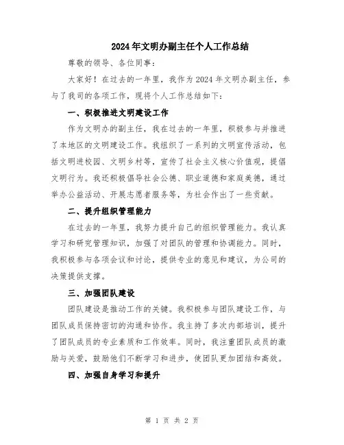 2024年文明办副主任个人工作总结