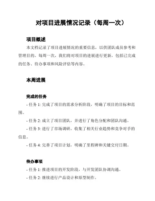 对项目进展情况记录(每周一次)