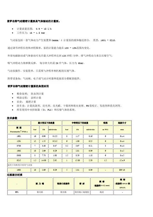 普罗名特气动精密计量泵是气体驱动的计量泵