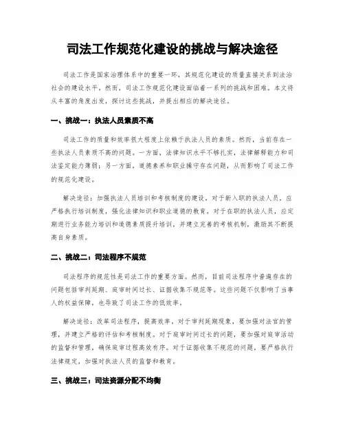 司法工作规范化建设的挑战与解决途径