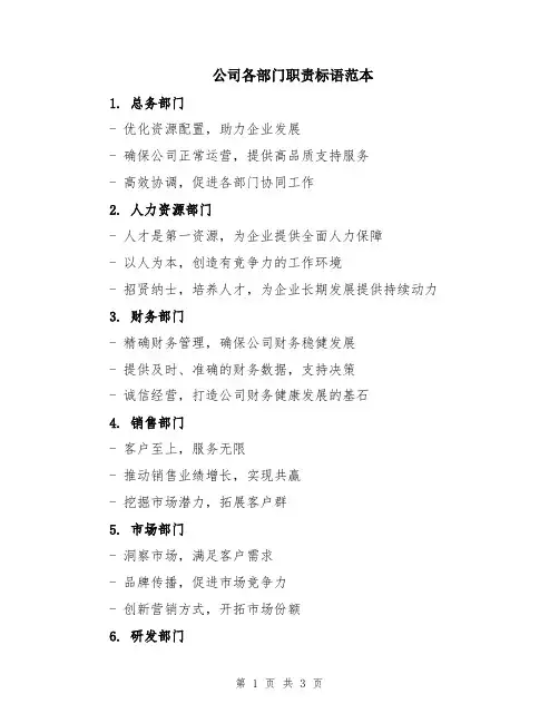 公司各部门职责标语范本