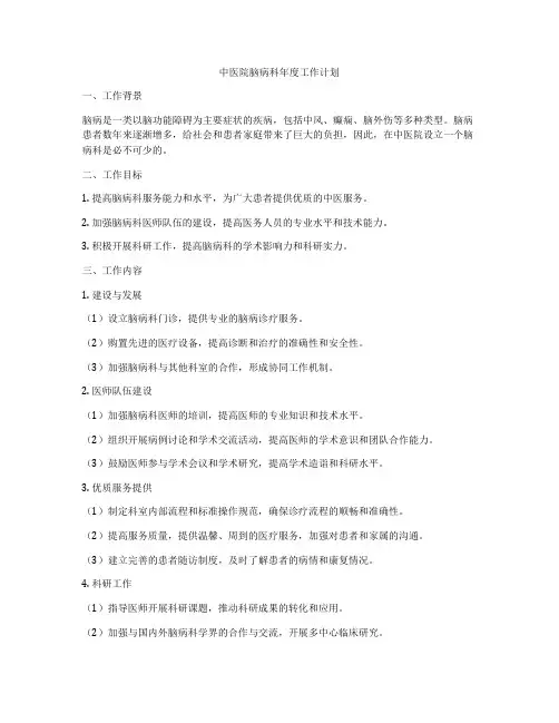 中医院脑病科年度工作计划