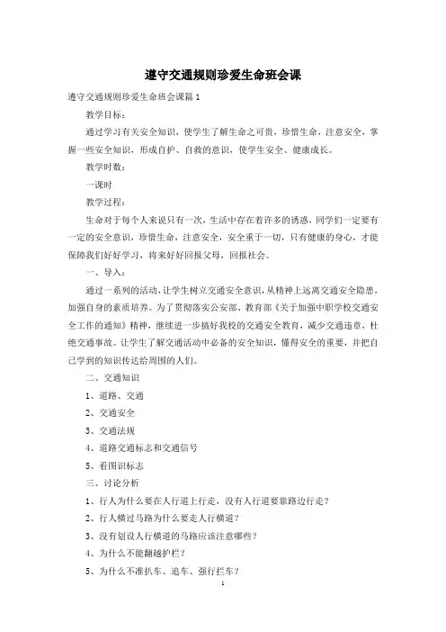 遵守交通规则珍爱生命班会课