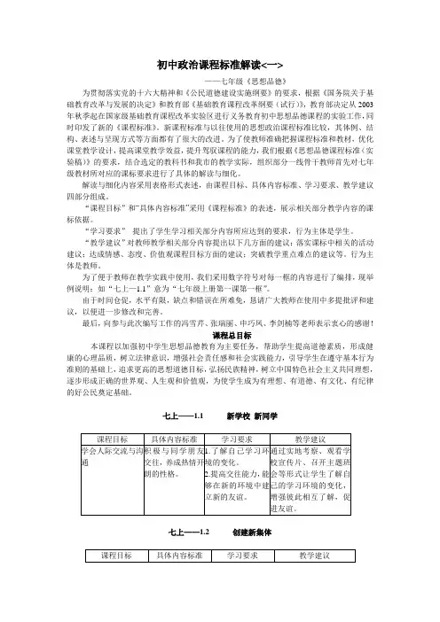 初中政治课程标准解读一