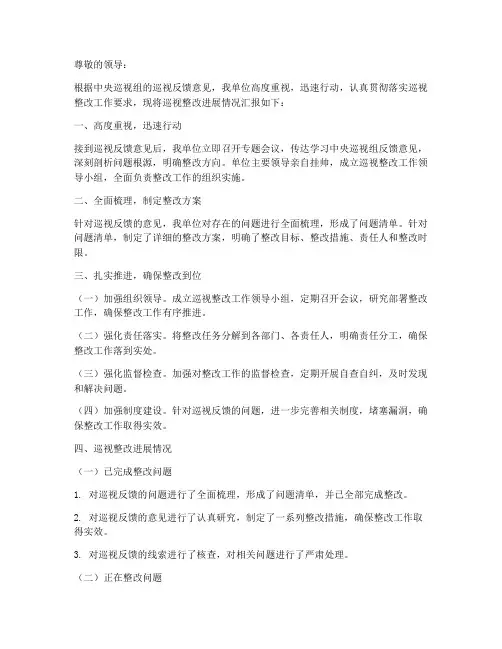 巡察整改进展情况汇报