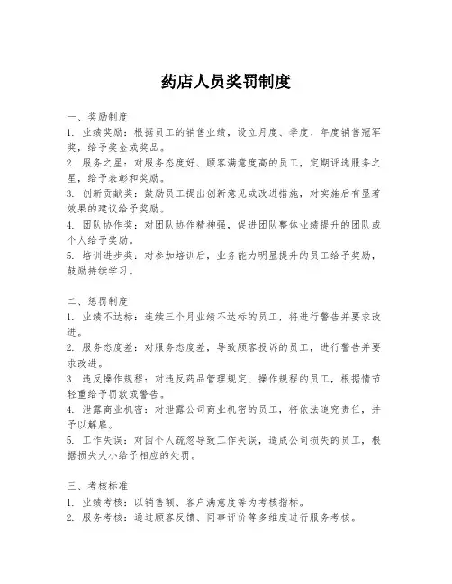 药店人员奖罚制度