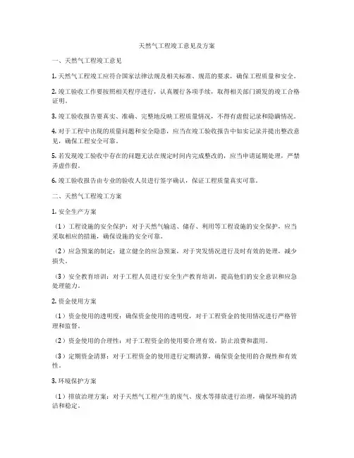 天然气工程竣工意见及方案