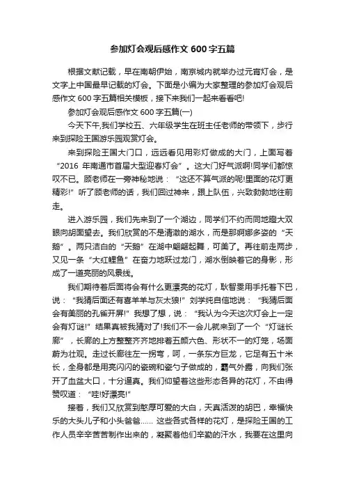 参加灯会观后感作文600字五篇
