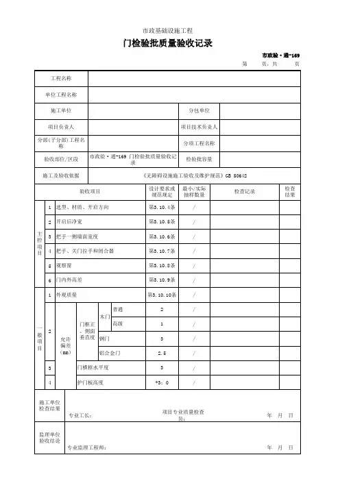门检验批质量验收记录