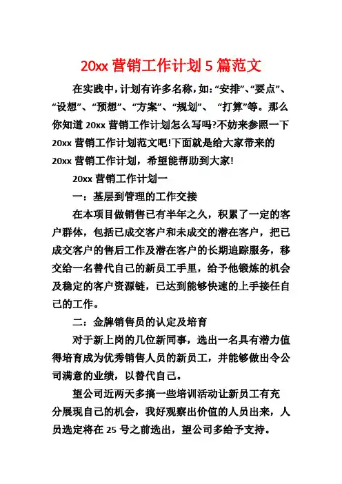 20xx营销工作计划5篇范文