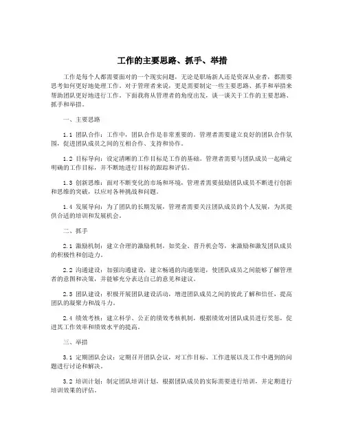 工作的主要思路、抓手、举措