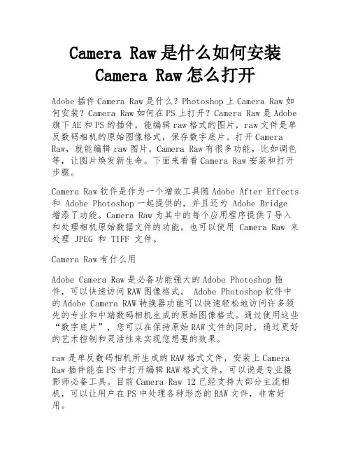 Camera Raw是什么如何安装 Camera Raw怎么打开 