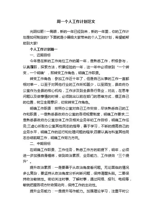 周一个人工作计划范文