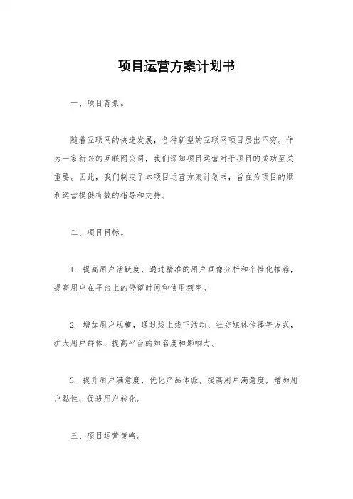 项目运营方案计划书