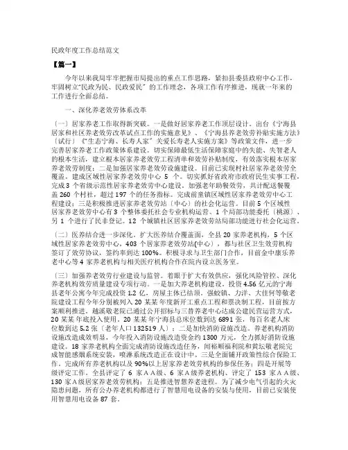 民政年度工作总结范文