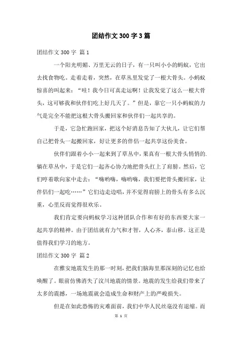 团结作文300字3篇