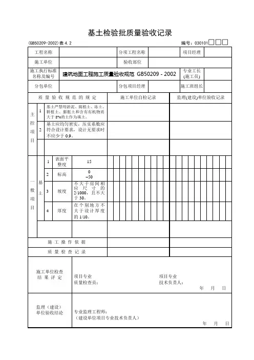 建筑地面工程全套检验批检查验收表格