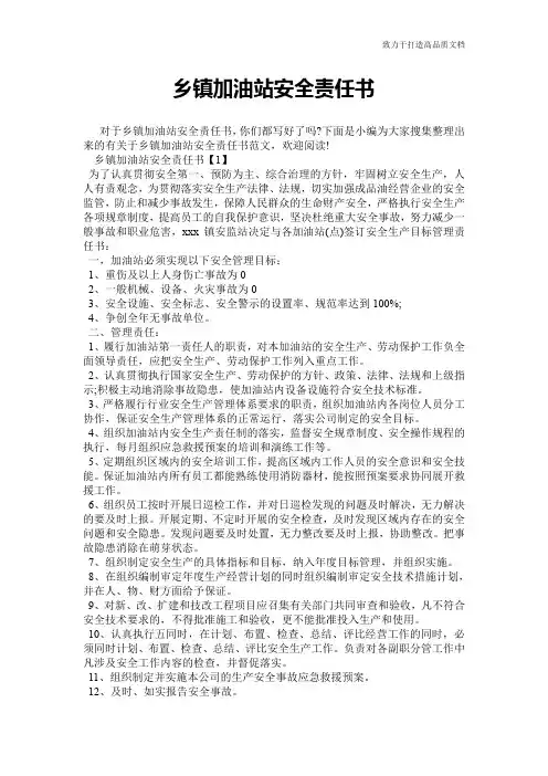 乡镇加油站安全责任书
