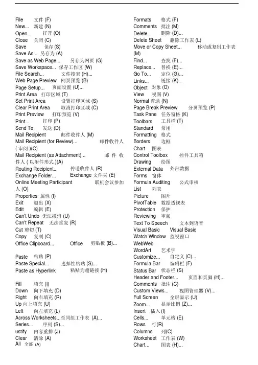 OFFICE菜单中英文对照.doc