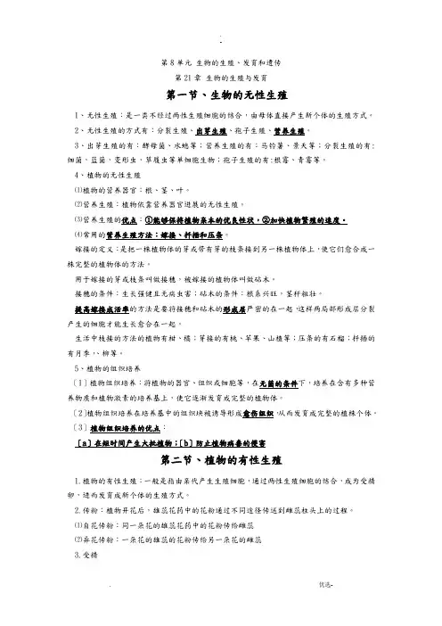 苏教版八年级生物下册知识点总结