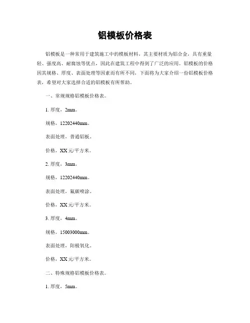 铝模板价格表