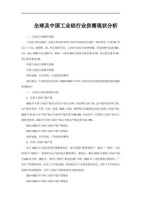 全球及中国工业硅行业供需现状分析