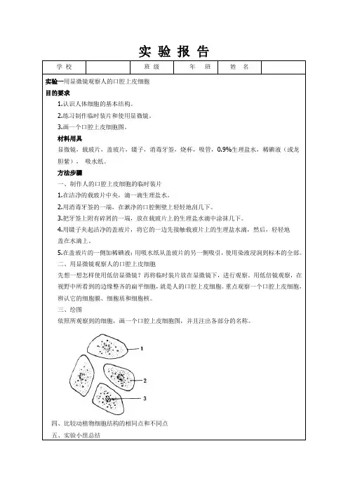 《实验一用显微镜观察人的口腔上皮细胞》实验报告