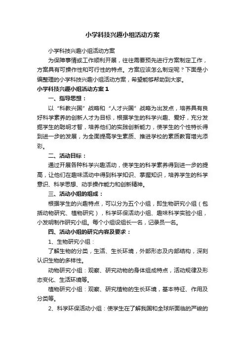 小学科技兴趣小组活动方案