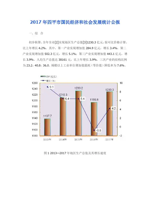 2017年四平市国民经济和社会发展统计公报