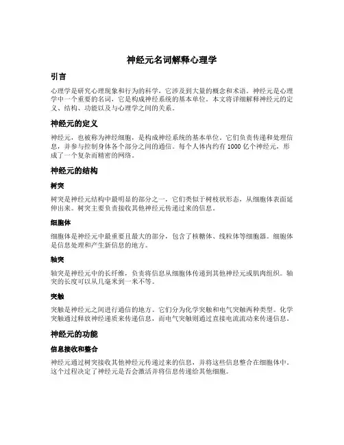 神经元名词解释心理学