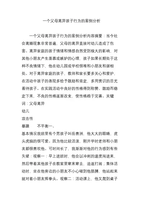 一个父母离异孩子行为的案例分析
