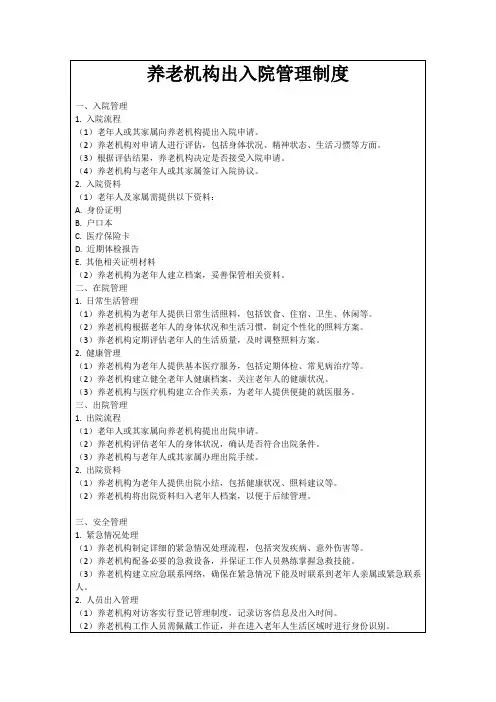 养老机构出入院管理制度