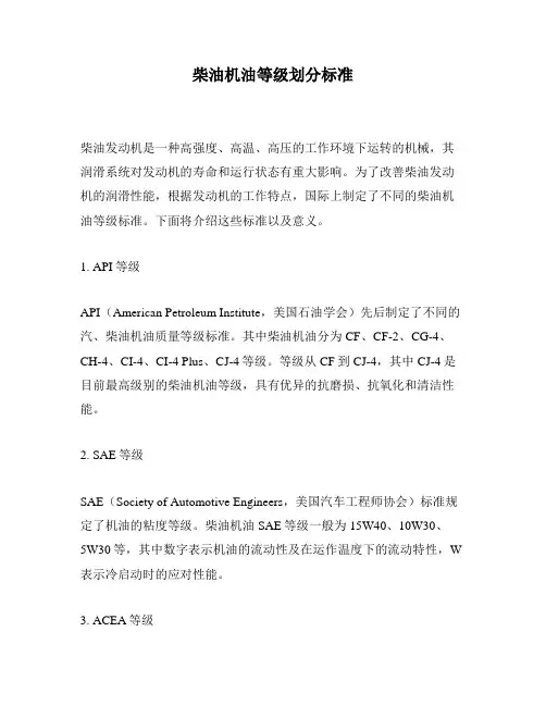柴油机油等级划分标准